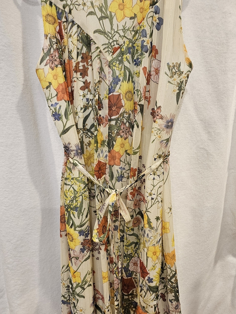 Zara Floral V-Neck Sleeveless Midi Dress - Cream Floral